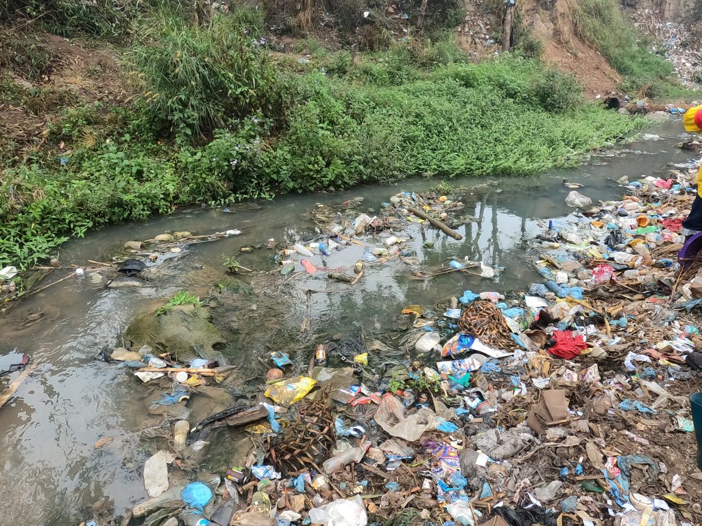 Large amounts of plastic waste in a river running through Ndirande, Blantyre. 